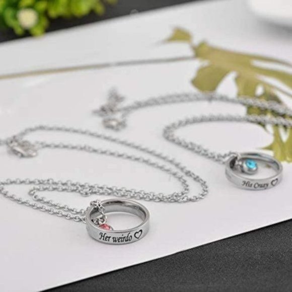 New Matching Necklaces for Couples, His and Hers Engraved Ring Pendant - Picture 8 of 9